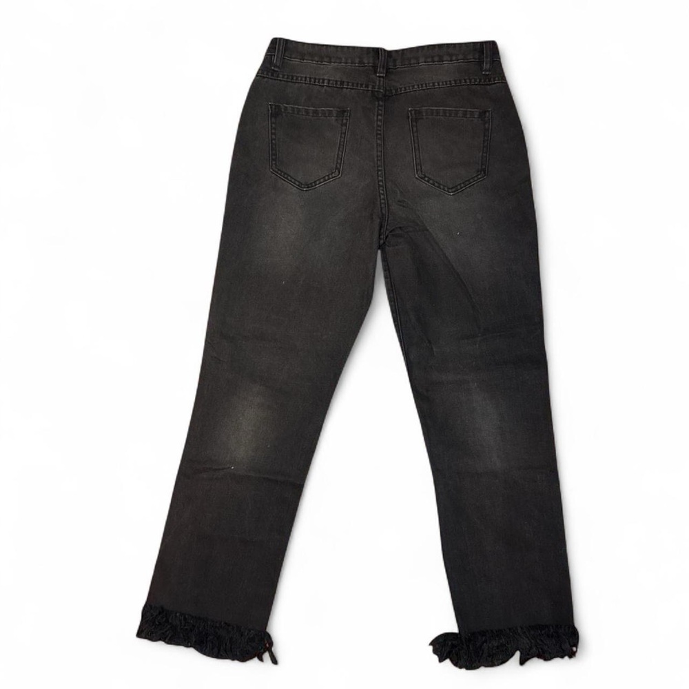 NEW MINKPINK x MP|D Black Distressed Fray Slim Boyfriend Cropped Denim — MEDIUM - Picture 6 of 8